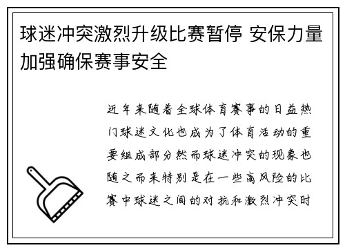 球迷冲突激烈升级比赛暂停 安保力量加强确保赛事安全